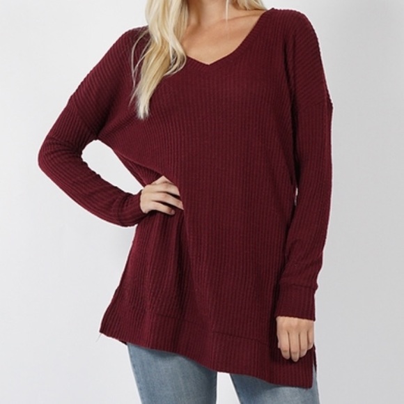 Waffle Knit V-Neck Sweater - Navy 14001 - Picture 5 of 8